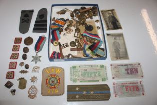 A box of mixed medals, badges, buttons ephemera et