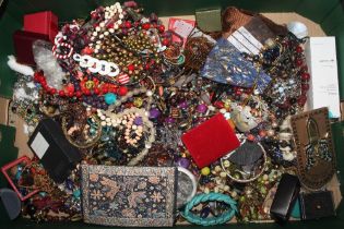 A large box containing various costume jewellery