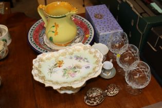 A porcelain comport, various other china, cut glas