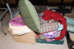 A box, basket and suitcase of various materials, s