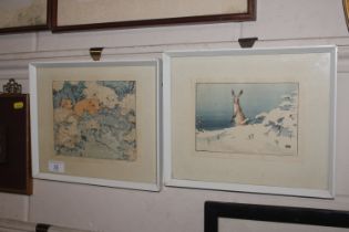 Two pencil signed prints depicting hare and mice,