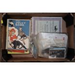 A box of children's books post-cards, theatre prog