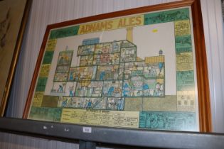 A framed "Adnams Ales" advertising poster