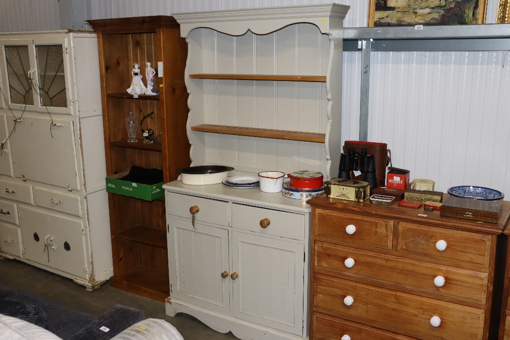A painted pine dresser raised on cupboard base fit