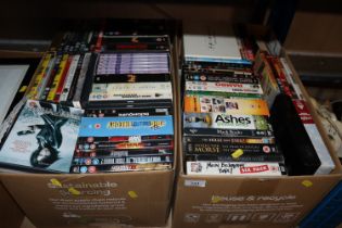 Two boxes of miscellaneous DVDs