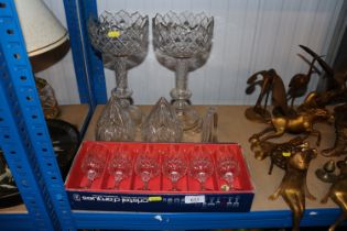 A set of six crystal drinking glasses, a pair of g