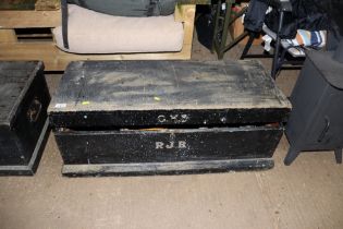 A wooden tool chest and contents of various tools