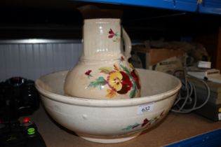 A Victorian floral decorated toilet jug and bowl