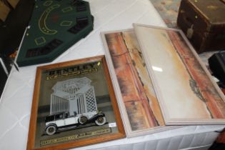 A Bentley advertising wall mirror together with tw