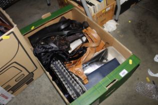 A box containing various handbags