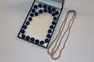 A Lapis Lazuli and freshwater pearl necklace and a