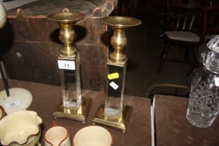 A pair of Art Deco design brass mounted candlestic