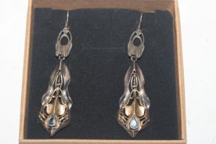 A pair of Sterling silver and gold drop ear-rings