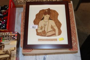 A framed picture from layered wood of a copy of Bo