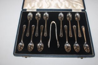 A cased set of 12 Mappin & Webb silver spoons and