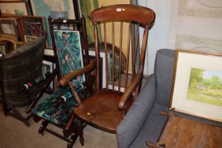 A 19th Century elm seated stick back chair