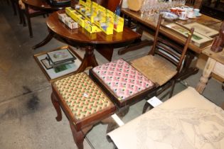 Two 19th Century upholstered stools and a rush sea