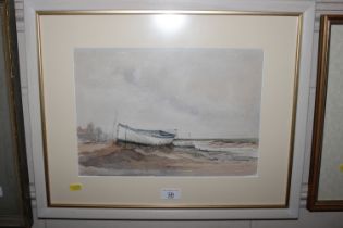 Indistinctly signed watercolour study of a coastal