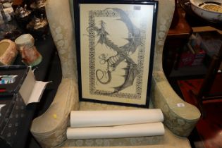 A pair of prints depicting dragons and a Billy Sti