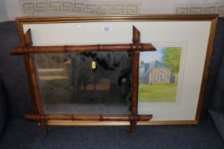 A 19th Century bamboo framed wall mirror AF; toget
