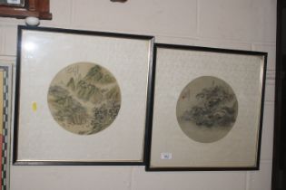 A pair of Chinese paintings on fabric, each with c