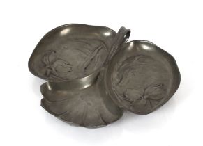 A Orivit pewter hors d'oeuvres dish decorated flor
