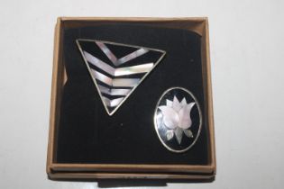 Two Sterling silver Pietra Dura type brooches