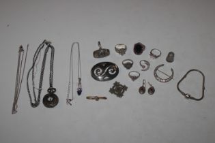 A box of white metal jewellery including dress rin