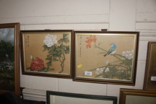 A pair of paintings on fabric, character marks to