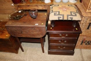 An oak drop leaf side table and a mahogany three d