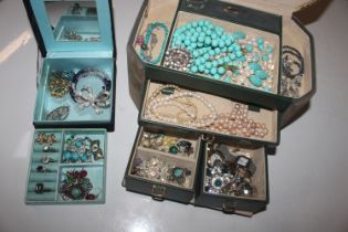 Two jewellery boxes and contents of various costum