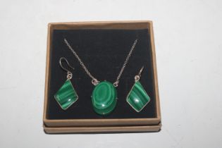 A Sterling silver and malachite necklace and ear-r