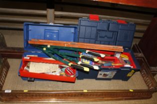 Two plastic tool boxes and contents of various too