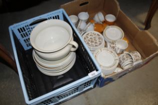 Two boxes containing various dinner ware, chamber