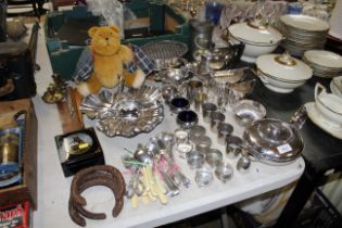 A quantity of electroplated teaware; a pewter lidd