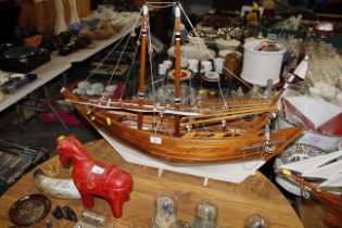 A wooden model of a ship