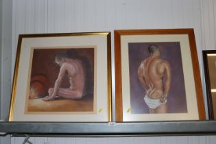 James A Ross, two nude male pastel studies