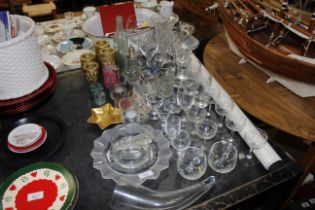 Various table glassware; vases; candle holders etc