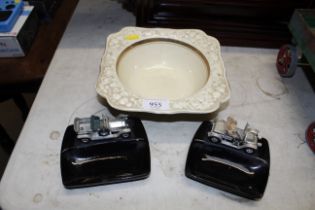 A Crown Ducal floral decorated fruit bowl and two