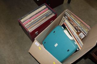 A quantity of various LP records and a portable ty