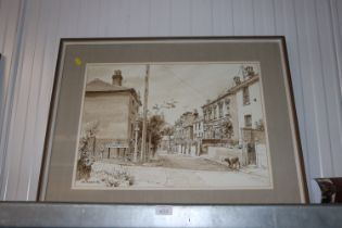 Charles Debenham, watercolour study of a street sc