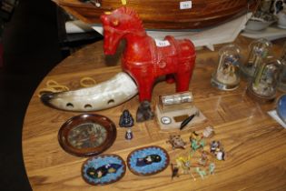 A Continental pottery horse; various glass animal