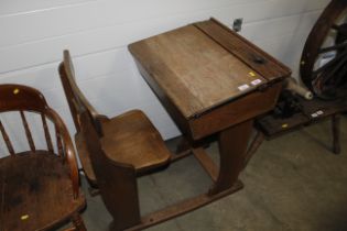 A mid 1930's one piece school desk and seat