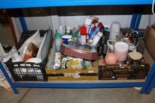 Three boxes of various kitchenalia and domestic it