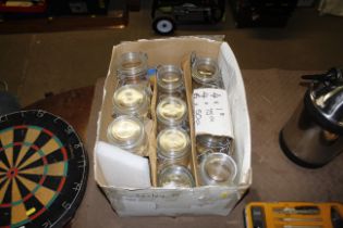 A box of glass jars