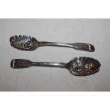 A pair of Georgian spoons with embossed berry desi