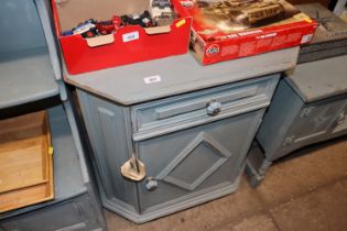 A blue painted side cabinet fitted single drawer a