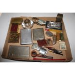 A box of smoking related items to include pipe, ci