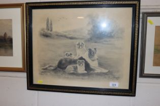 Hellings, picture of dogs in black and gilt frame