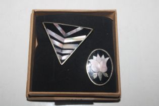 Two Sterling silver and Pietra Dura type brooches